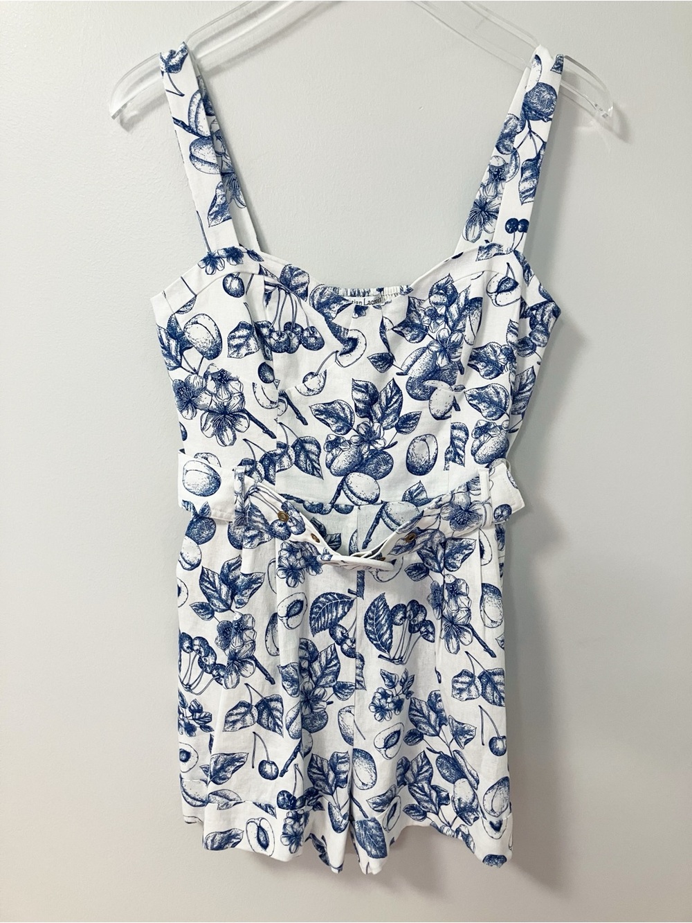 Christian Lacroix | Blue White Fruit Print Linen Romper S Boho Chic Summer